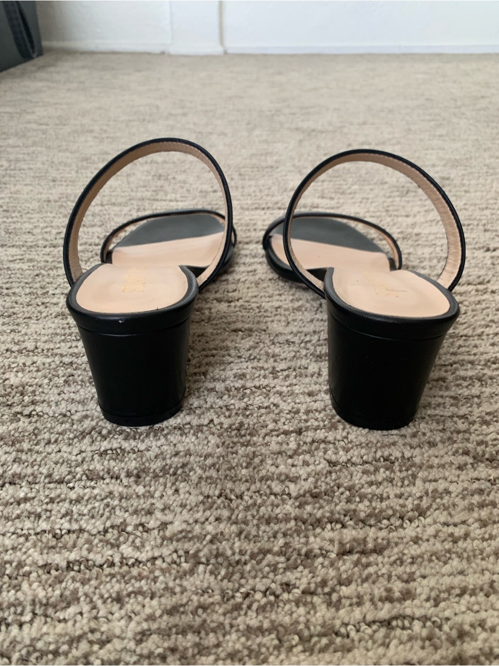 Stuart Weitzman Black Double-Strap Square-Toe Slide Sandals - Picture 3 of 4